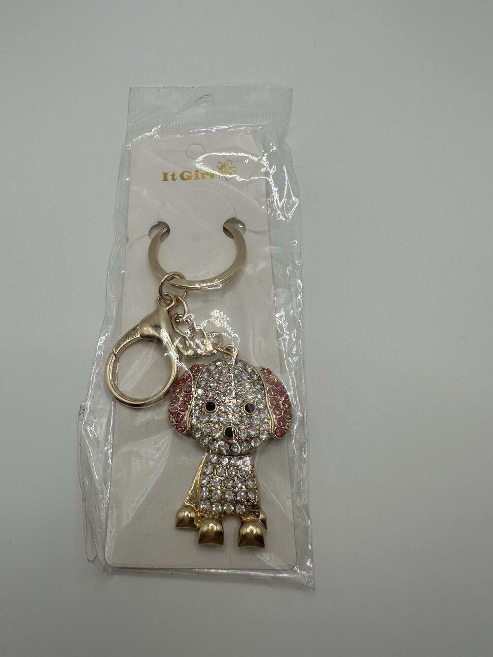 It Girl Dog With Pink And Clear Rhinestone Keychain 4”L